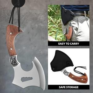 ขวานแคมป์ปิ้งอุตสาหกรรม ขวานเอาตัวรอด ใบมีดเหล็กกล้าไร้สนิม ขวานบุชคราฟท์สำหรับกิจกรรมกลางแจ้ง ปลอกไนลอน ด้ามไม้ อุปกรณ์แคมป์ปิ้ง - Product Image 4