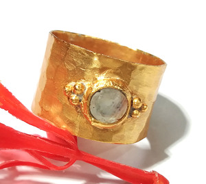 Bague Statement en Argent Sterling 925 Plaqué Or avec Pierre de Lune Arc-en-ciel Naturelle, Style Bohème, Sertissage Clos, Cadeau pour Hommes et Femmes - Product Image 6