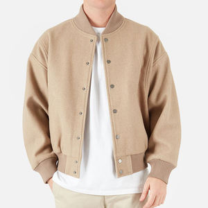 High Quality Men’s Varsity Jacket Winter Basketball Jacket Front <b>Button</b> Custom Logo Khaki - Product Image 1