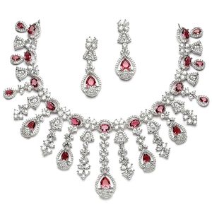 Ensemble collier et boucles d'oreilles en alliage plaqué argent, zircon, coupe poire, design goutte d'eau, style classique pour femmes, mariage - Product Image 5