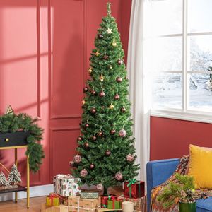Albero di Natale Verde Sottile da 2,13 m con Luci e Supporto, 818 Rami, Decorazioni per Feste Interne - Product Image 2