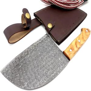 Cuchillo de Cocina JEXMOO OEM Hecho a Mano, de Acero de Damasco de Grado Industrial, Multifuncional, con Patrón de Gota de Lluvia, Funda de Cuero - Product Image 1