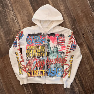 DTF Terry Cotton Super Heavy Material Men's Street wear Hoodie Screen Printing Distressed <b>White</b> Hoodie - Product Image 1