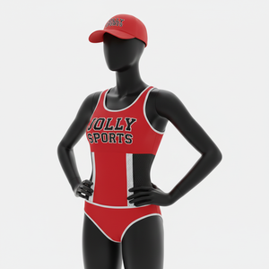 Traje de baño de una pieza para mujer, tela de spandex premium, paneles laterales de malla roja y negra, logotipo personalizado con transferencia térmica, traje de baño para mujer - Product Image 4