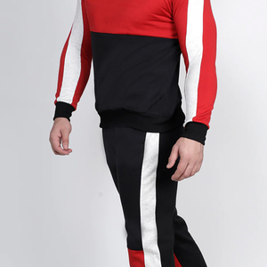 Conjunto de Sudadera y Pantalones Deportivos para Hombre, Color Rojo, Negro y Blanco, Corte Ajustado, Estilo Casual de Punto, Cuello Redondo, Manga Larga, Estilo Otoñal - Product Image 4