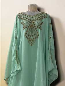 Awais House Bride Islamic A-Line Georgette Crystal Simple Floor-Length Long Sleeves Summer Festival Wedding Eid <b>Kaftan</b> Dress - Product Image 5