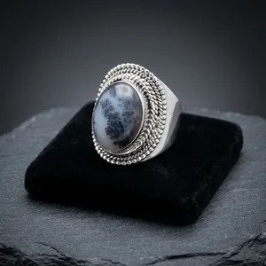 Bague en argent sterling 925 avec agate dendritique naturelle, faite à la main, style vintage bohème, bijou fantaisie avec pierre précieuse, unisexe, pour tous les jours - Product Image 4