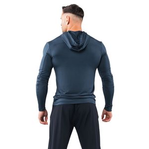 Sudadera Deportiva de Punto Azul Marino para Hombre, Sudadera con Capucha Elástica para Entrenamiento, Gimnasio, Ropa Deportiva Activa de Manga Larga - Product Image 6