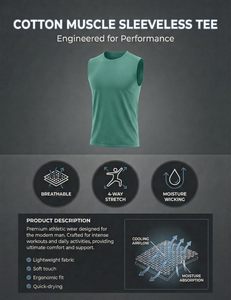 Camiseta sin mangas para hombre, para gimnasio, entrenamiento, correr, informal, con cuello redondo, sin mangas, de algodón, estilo musculoso, corte deportivo, para verano. - Product Image 6
