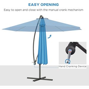 Ombrellone a braccio laterale blu da 3 m con materiale resistente ai raggi UV e all'acqua e base a croce (peso non incluso) - Product Image 4