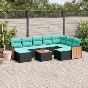 ชุดโซฟาลานบ้านหวายโพลีสีดำ 10 ชิ้นพร้อมเบาะรองนั่งสำหรับโซฟาในสวน - Product Image 1