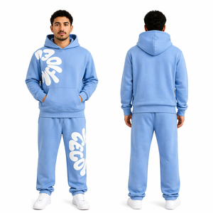 Custom Mens Fashion Streetwear Tracksuit Set Blue Hoodie & Jogger <b>Pants</b> Oversized Casual Urban Outfit Custom Logo - Product Image 1