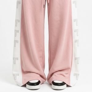 Women's Wide Leg Mid <b>Waist</b> Drawstring <b>Elastic</b> <b>Waist</b> Sweatpants Casual Loose Fit Soft Lounge <b>Trousers</b> with Side Panel - Product Image 5