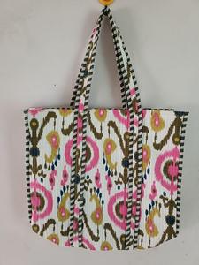 Sac fourre-tout léger en coton imprimé Ikat, pliable avec fermeture éclair, grande capacité, sac de courses réutilisable, sac à main écologique pour femmes - Product Image 3