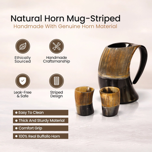 Ensemble de cornes à boire vintage avec 2 tasses, accessoires de bar réutilisables, design rayé marron et noir - Product Image 3