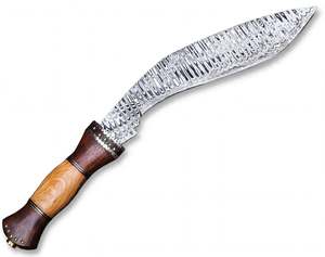 Cuchillo utilitario curvo de acero de Damasco hecho a mano con mango segmentado de madera de olivo natural y palisandro oscuro, grado DIY, personalizable OEM - Product Image 2