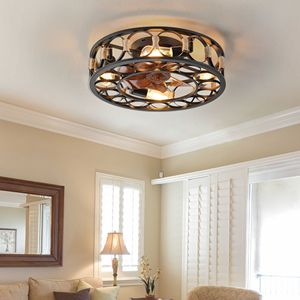Modern Farmhouse LED <b>Ceiling</b> Fan with Caged <b>Light</b> Low Profile Flush Mount 6 Speeds Reversible Blades 6-Button <b>Remote</b> <b>Control</b> - Product Image 4