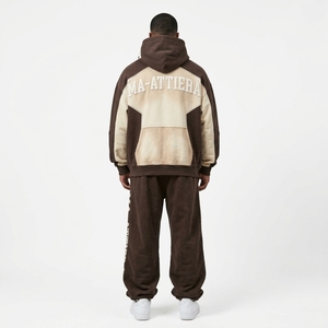 Conjunto de Sudadera con Capucha y Pantalones de Chándal para Hombre, Color Marrón Crema, Camuflaje, Cierre de Cremallera, Corte Holgado, Estilo Urbano, Personalizado, OEM, ODM, Venta al Por Mayor - Product Image 4
