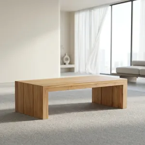 Table basse d'extérieur minimaliste moderne en bois massif avec structure en teck, finition naturelle résistante aux intempéries pour le mobilier de salon - Product Image 2