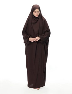 Brown Modest Abaya Long Sleeve High Neck Floor Length <b>Loose</b> Fit Women Middle East Daily Wear Solid Color Polyester <b>Dress</b> - Product Image 2