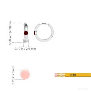 14kt <b>White</b> Gold Ruby Huggie Hoop Earrings, Bezel <b>Set</b> Round Ruby Earrings, Minimalist Fine Jewelry for Women Gift for Her - Product Image 2