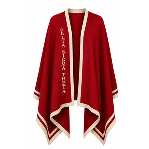 Delta Sigma Theta Women Wool Cape <b>Wrap</b> 1913 Embroidered Red Formal <b>Shawl</b> Long Winter Scarf - Product Image 2