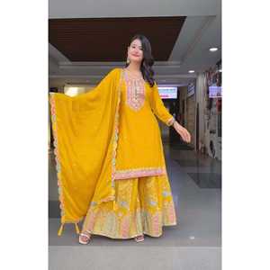 เสื้อปาร์ตี้แฟนซีมี dupatta และ sharara XL เย็บอย่างเต็มที่ - Product Image 1