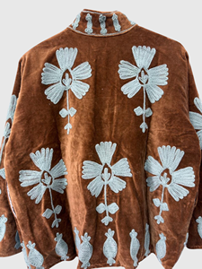 Hand Embroidered Floral Mandarin Collar Velvet Jacket Full Sleeve Batwing Plus Size Adult Women'<b>s</b> Autumn Wear - Product Image 4