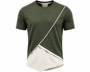 T-shirt à manches courtes pour homme, color-block, avec bordure contrastée, col rond, coupe décontractée, tissu tricoté - Product Image 5