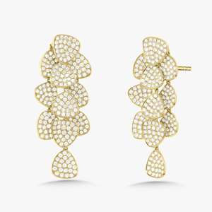 Diamond Long <b>Dangle</b> <b>Earring</b> Pave Set 45.7mm Push Back Wedding 14k 18k Solid <b>Gold</b> Round Cut Lab Grown Solitaire Statement Jewelry - Product Image 1