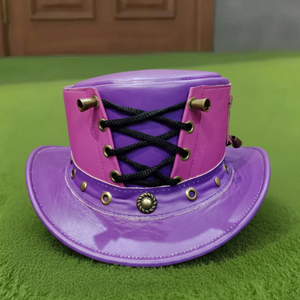 Premium quality custom made Handmade Leather Steampunk Top Hat Purple & Lilac Lace Corset Design - Product Image 1