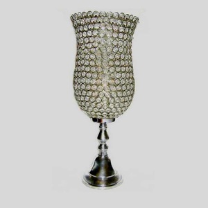 Luxury Tall Crystal Beaded <b>Hurricane</b> <b>Candle</b> Holder With Nickel Finish Metal Stem Elegant Wedding Centerpiece And Glamorous Home - Product Image 5