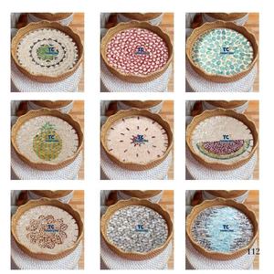 Bandeja de Servicio de Dos Niveles de Ratán con Madreperla, Superventas, Decoración Ecológica para Sala de Estar, Regalo para Mercados - Product Image 2