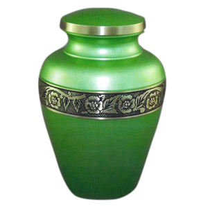 Urna de cremación clásica de aleación verde real con borde en relieve para hombres y mujeres Urnas de cenizas humanas Aluminio - Product Image 1