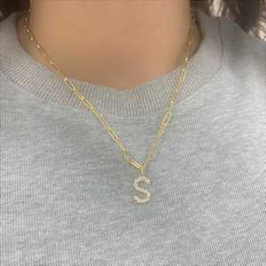 Breloques Lettres Initiales en Or Massif 14k 18k, Diamant de Laboratoire Rond Pavé, Pendentifs Alphabet Minimalistes de Luxe pour Usage Quotidien (Uniquement) - Product Image 4