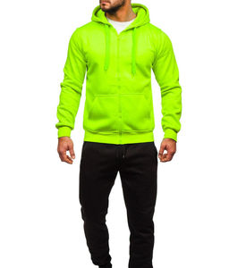 Sudadera con capucha de forro polar para hombre, con cremallera, verde neón, informal, holgada, de manga larga, con logo frontal, para invierno - Product Image 4