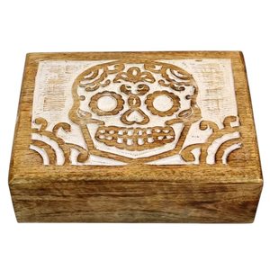 Decorative Wooden Sugar <b>Skull</b> Storage Box | Handcrafted Carved Jewelry Keepsake Box with Lid for Home Decor Birthday Gift Box - Product Image 1