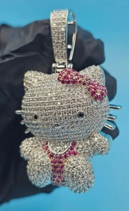 Colgante de Moissanita con Diseño de Hello Kitty, Colgante de Plata 925, Colgante Hip Hop, Colgante Brillante con Personaje de Dibujos Animados para Mujer - Product Image 3