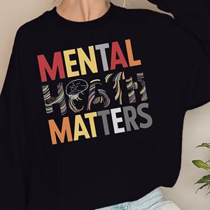 Sweat-shirt à col rond pour femme imprimé « Colorful Mental Health Matters », 100 % polyester tricoté, vêtement décontracté d'automne - Product Image 3