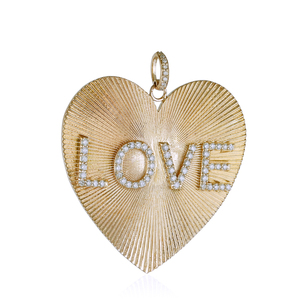 Natural Pave Diamond LOVE Heart <b>Pendant</b> <b>Solid</b> 14K Yellow <b>Gold</b> <b>Pendant</b> Fine Jewelry, Gift For Her, Big Heart <b>Pendant</b> - Product Image 2