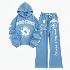 Conjunto Deportivo Personalizado para Hombre, 2 Piezas, Sudadera Lavada, Resistente al Viento, Tallas Grandes, Estampado Digital - Product Image 1