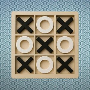 Jeu de Tic Tac Toe en bois, design classique sculpté, pièces X et O multicolores - Product Image 6