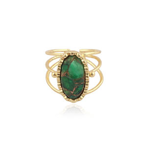 Bague ajustable en laiton plaqué or 18 carats, style bohème, avec émeraude mohave, cuivre et turquoise, pour femme, vente en gros de bijoux fantaisie. - Product Image 1