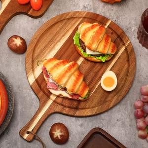 Plateau de service rond en bois d'acacia, planche à fromage avec poignée, disponible en design personnalisé, plateau décoratif ottoman - Product Image 1