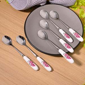 Set of 6 Lilac Flower Print Dessert Tools Elegant Spoon for Enjoying <b>Sweet</b> Treats - Product Image 3