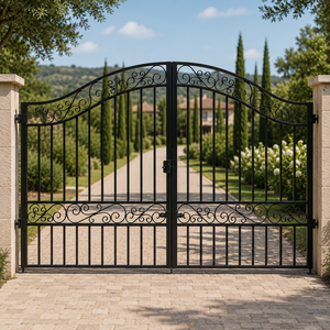 Portail d'entrée principal décoratif en fer forgé noir à double battant pour allée, portail extérieur en métal pour villa, fournisseur en gros - Product Image 4