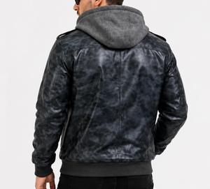 Chaqueta Bomber con Capucha de Cuero PU Sólido para Hombre, Cuello Mandarín, Cierre de Cremallera Transpirable, Manga Regular, Ropa Exterior Cortavientos de Otoño - Product Image 4
