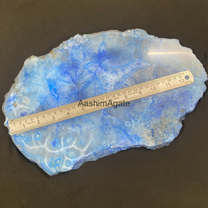 Plateau en agate bleue polie, plateau de service en agate naturelle, assiette décorative en pierre précieuse, vente en gros - Product Image 4