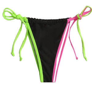 Conjunto de Bikini Ecológico para Mujer con Ribete en Contraste, Negro, Verde, Rosa, Top Triangular con Cuello Halter y Lazos Laterales, Traje de Baño de Dos Piezas en Spandex - Product Image 5