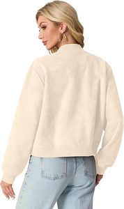 Cream Varsity <b>Jacket</b> Soft Bomber Women Coat Casual Baseball <b>Jacket</b> for <b>Lady</b> Fashion Pocket Design Button Up Sportswear Top New - Product Image 2